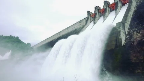 Close up dam with water overflow Stock Footage 94792787
