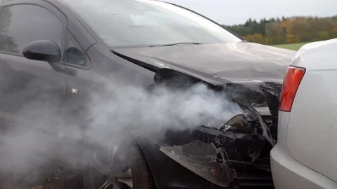 Close Up Of Damaged Car After Road Accident Stock Footage