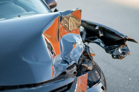 Close-up of damaged car part after accident showing broken metal and scratche Stock Photos