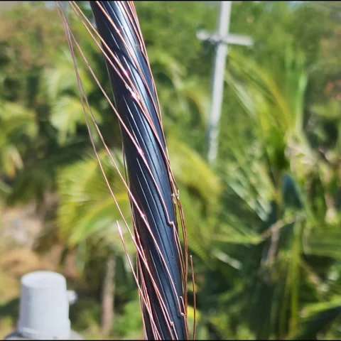 Close up of damaged high voltage underground power cable with broken copper.. Stock Footage 338017342