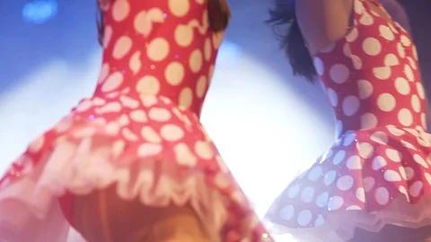 Close up dancers with mini red skirts with white dots, close up dancers Stock-Footage 120383141