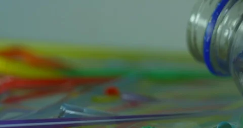 Close Up Of Dangerous Plastic Colourful Straws And Polluting Plastic Rubbish  Stock Footage 113360498