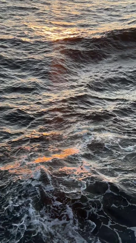 Close-up of dark Baltic Sea waves at sunset, gentle rolling waves, golden hour Stock Footage 341666532