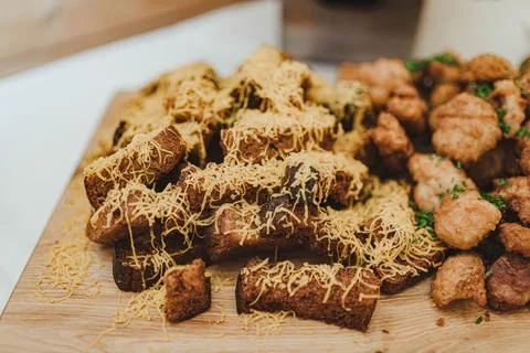 Close Up of Dark Bread Garlic Toasts Stock Photos