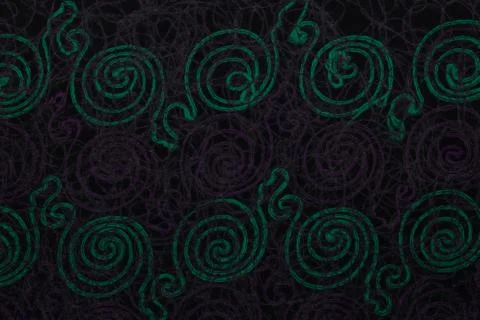 Close up of dark fabric with green patterns with textile texture background Illustration