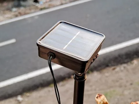 Close-up of a Dark Solar Panel on a Post Stock Photos