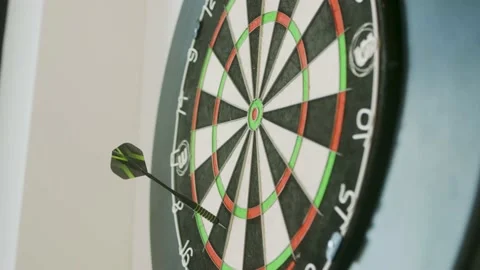 Close up dartboard while three darts are thrown Stock Footage 203897489