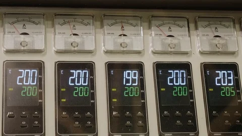 Close up of dash panel of working machin for recycling plastic waste Stock Footage 107744532