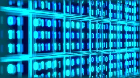 Close-up data blocks, binary code, zero and one in blue. Close-up digital ... Stock Photos