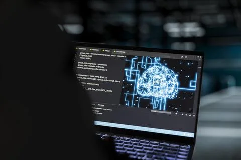 Close up of data center admin conducting tests on gear using AI tech Stock Photos
