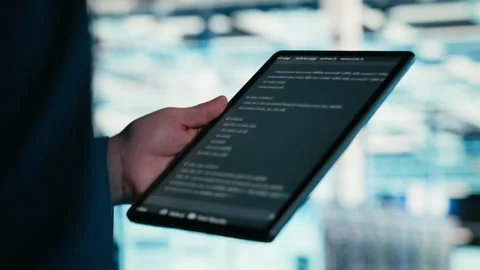 Close up of data center engineer using tablet to write code Stock Footage 329720851