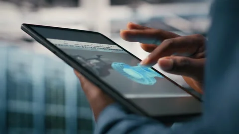 Close up of data center engineer using AI software on tablet Stock Footage 330206787