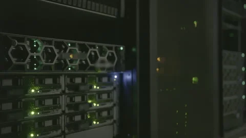 Close-up of Data Center with Lights Flashing. Concept of Server, hosting, ai 動画素材 274658702