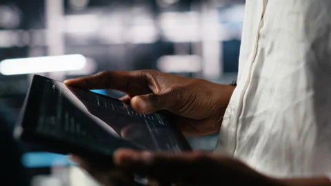 Close up of data center programmer using tablet, writing code Stock Footage 313566159