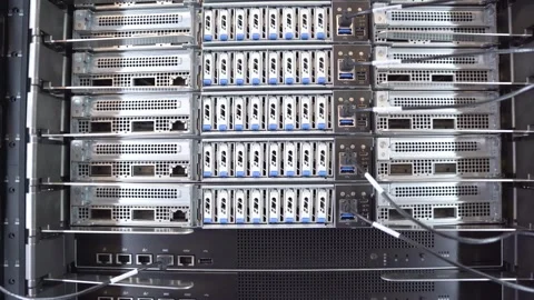Close up of data center used for ai with cables and plugs. Concept of hardware Stock Footage 330594460