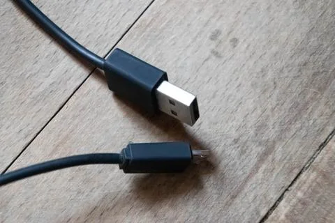 Close up Data wire close up on wood background. Stock Photos