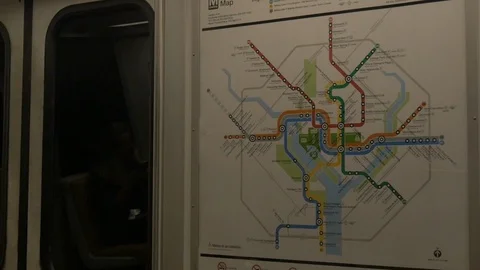 Close up of DC Subway System Map with Lights Passing Underground Stock Footage 106207502
