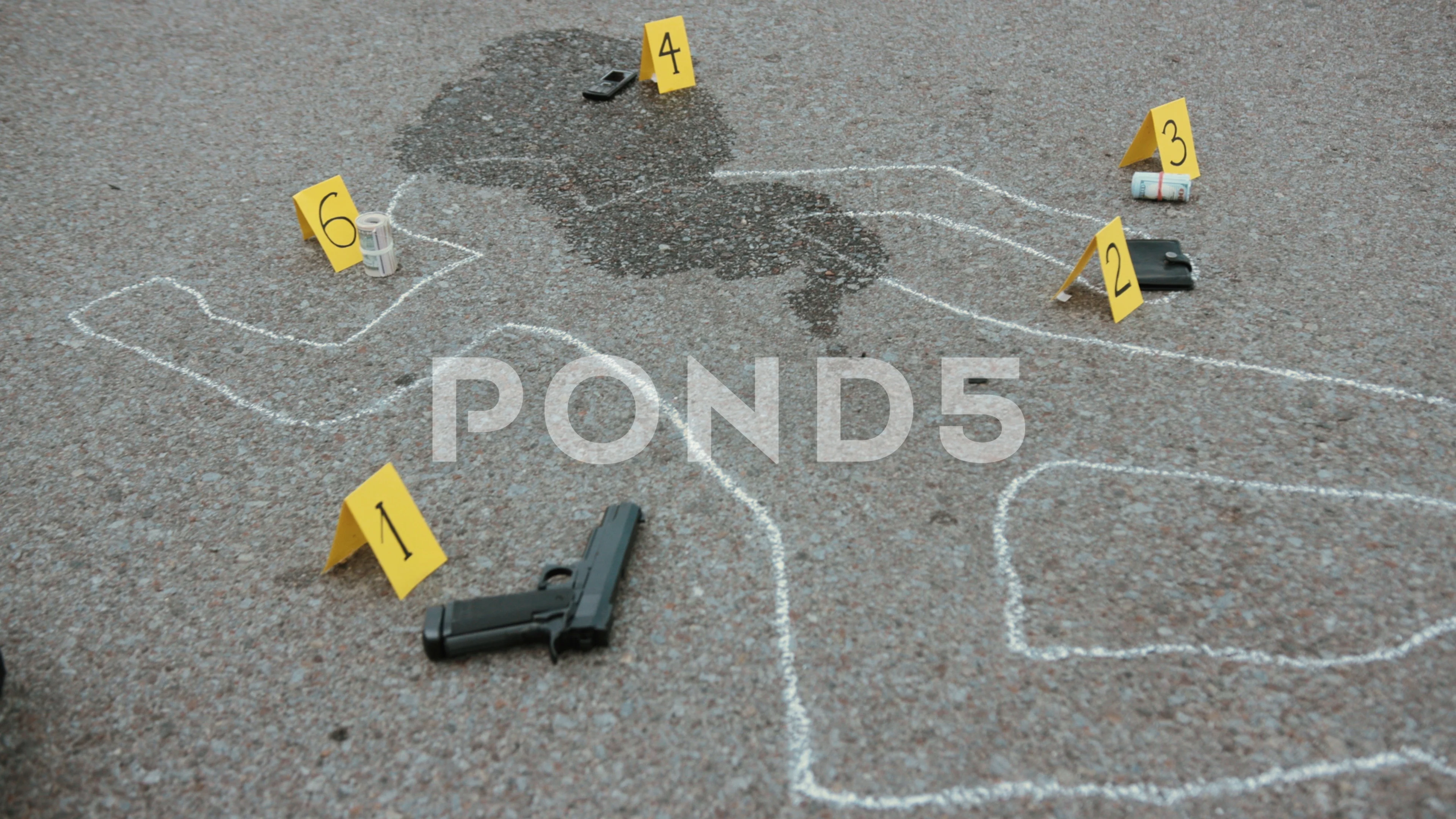Close-up of dead body chalk outline on t... | Stock Video | Pond5