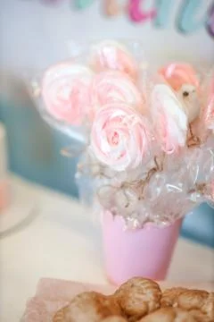 A close up of a decorated cake on a table Stock Photos