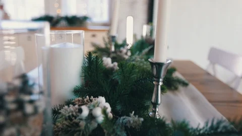 Close up decorated christmas table Stock Footage 120875539