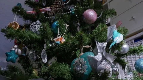 Close up of decorated Christmas tree, 4k footage Stock Footage 71978480