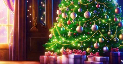 Close-up of a decorated Christmas tree Stock Illustration