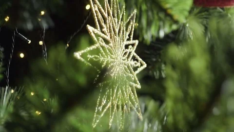 Close-up of decorated Christmas tree. Slow motion. HD 動画素材 83324171