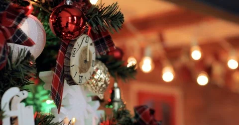 Close up of decorated Christmas tree with wrapped presents Stock Footage 81628337