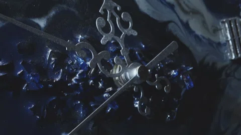 Close up of decorative blue clock face. Stock Footage 161751616