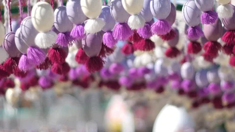 Close up of decorative easter eggs on the spring wind Stock Footage 88295867