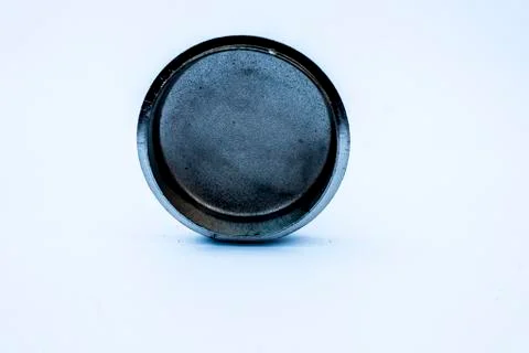 Close up of decorative small container isolated on white with silver cover on Fotos de archivo