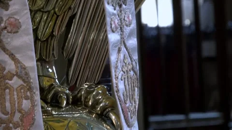 Close up of Decorative Stole draping the Eagle Lectern Stock Footage 272674091
