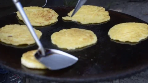 Close up Deep fried Corn cake vegetarian. Stock Footage 80047328