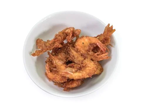 The close up of deep fried shrimp in white bowl Stock Photos
