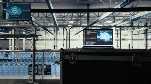 Close up of deep learning coding script running on laptop in server hub Stock-Footage 314803758