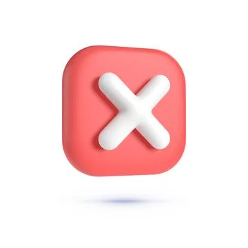 Close, delete button. 3d button on white backdrop. Cross symbol. 3d vector icon Stock Illustration
