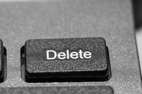 Close-up of the Delete key on a black keyboard, Foto stock