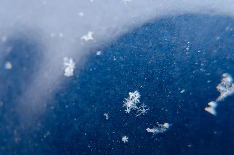 Close-up of a delicate snowflake on a blue background 写真素材