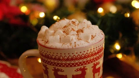 Close-up of delicious aromatic coffee with marshmallows and cinnamon Vídeos de archivo 116759228