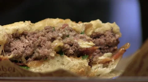 Close-up of a delicious burger in a restaurant Stock Footage 50357803