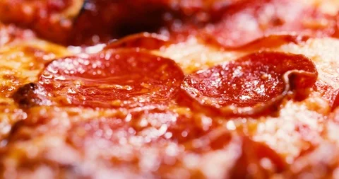 Close up of a delicious pepperoni pizza Stock Footage 93656653