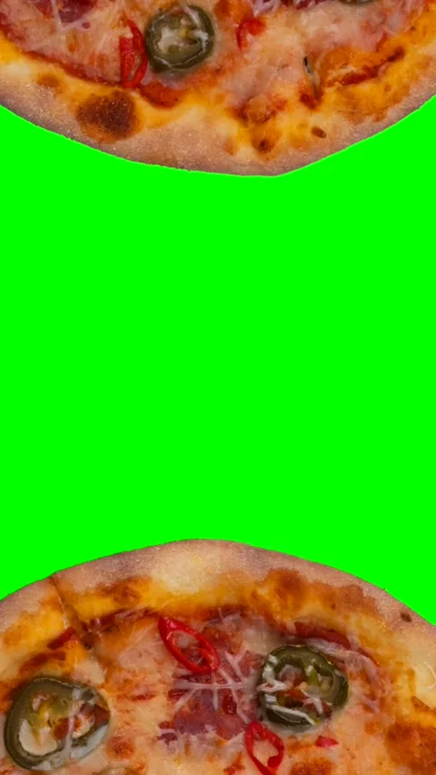 Close-up of delicious pizza with mozzarella cheese on green chromakey banner Stock Footage 324473336