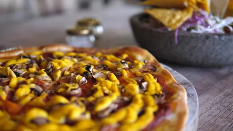 Close up of delicious plant based pizza. Healthy vegan lifestyle Stock Footage 146361993