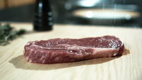 Close up of delicious steak is being prepared before cooking in luxury Video stock 90364266