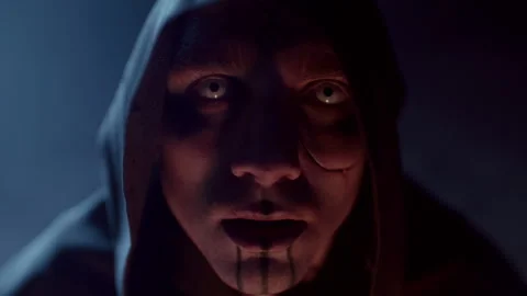 Close up of a Demonic Monk in Satanic Ceremony Vídeo Stock 259812149