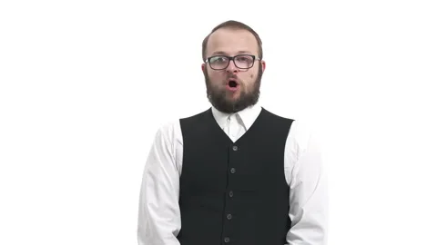 Close-up demonstration video of a man holding breath. Isolated, on white Stock Footage 130186427