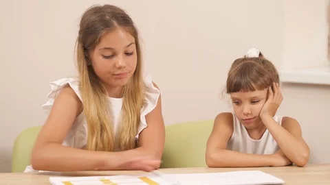 Close-up demonstration video of two sisters completed doing projective Stock Footage 113993531