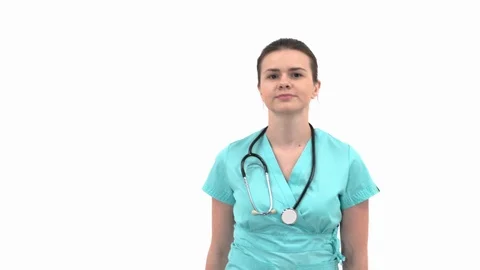Close-up demonstration video of a young professional female doctor with Stock Footage 121554565