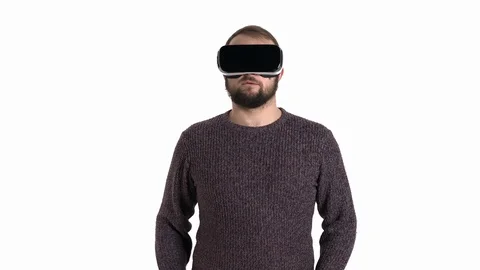 Close-up demonstration of a young bearded man imitating swimming in funny manner Video stock 121199870