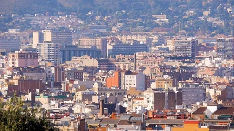 Close-up dense construction of the city. Barcelona, Spain. Historic old Stock Footage 101069033